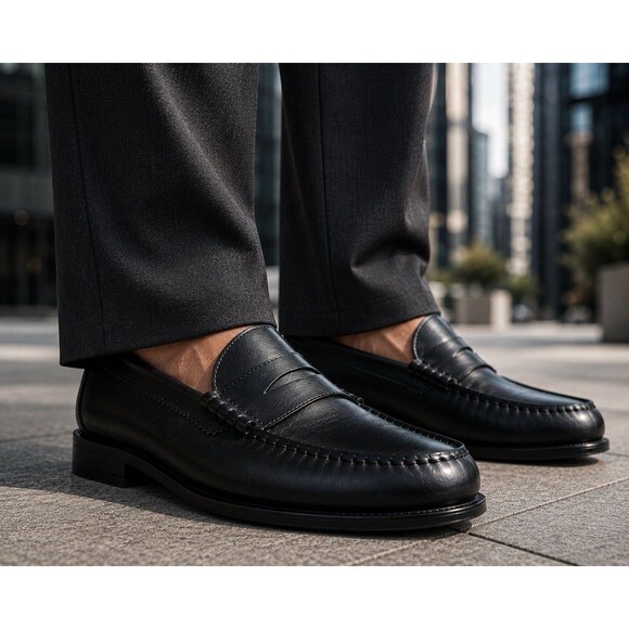 J Crew Camden Loafers Mens 10.5 Black Leather Sole Penny Preppy BJ009 main image 11